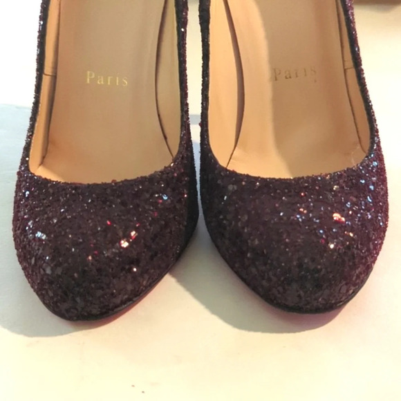 Christian louboutin Ron Ron oxblood dark cherry glitter red sole heels size 6 - Picture 11 of 15